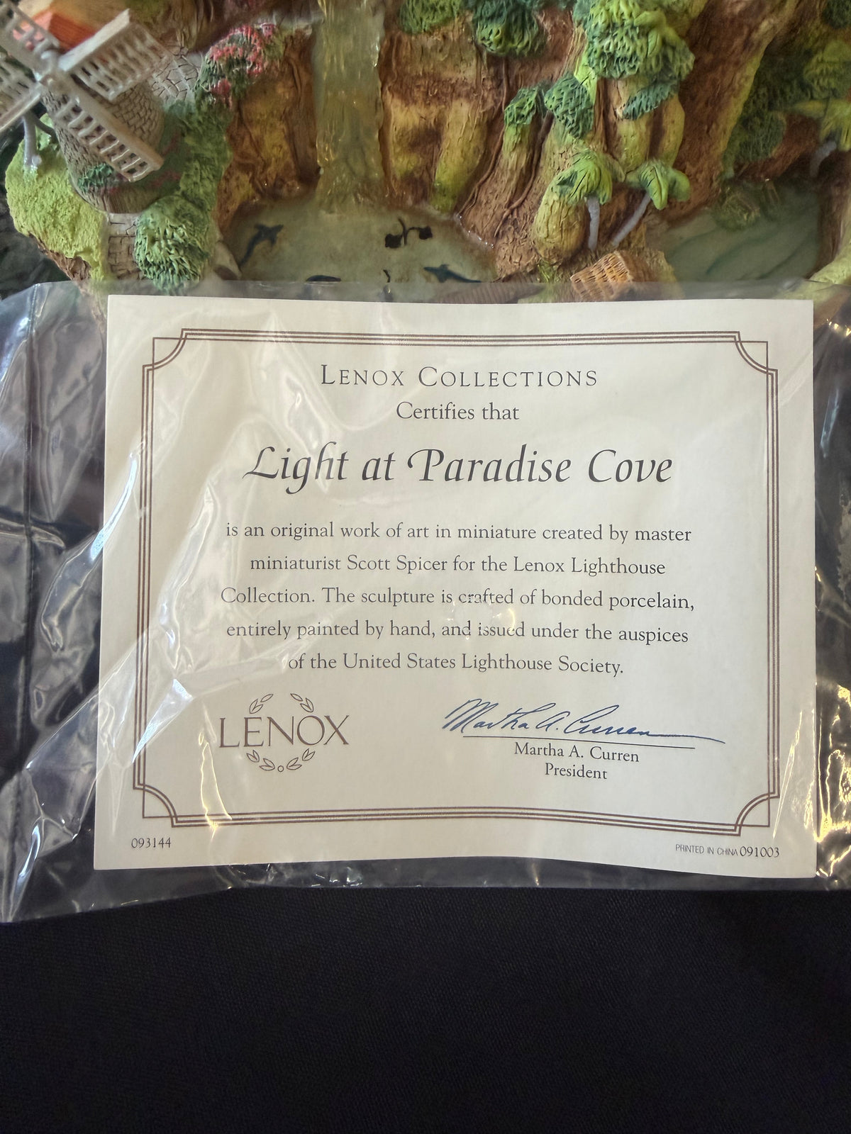 Lenox — “Light at Paradise Cove” Coastal Lighthouse Sculpture with Wood Base (2002)