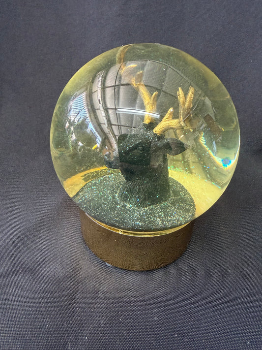 Black Stag Snow Glass Globe - Golden Antlers and Base