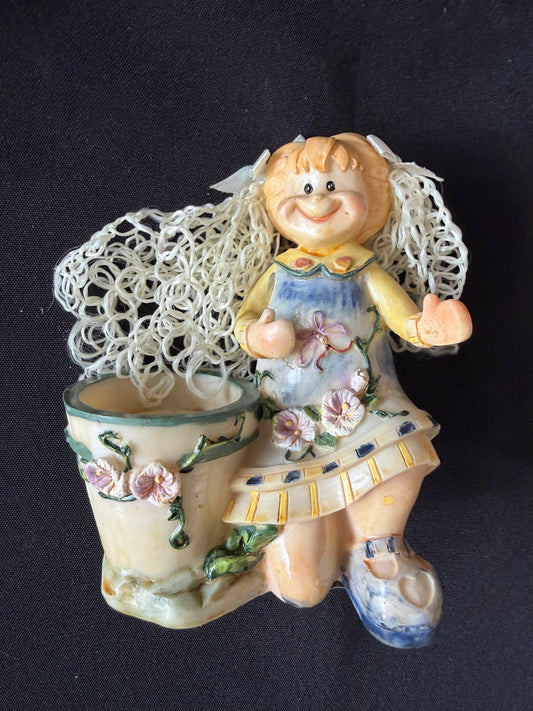 Resin Flower Pot Girl Figurine - Set of 3