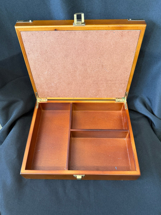 Vintage Wood Brass Playing Card Storage Box “All On The Spin Of A Wheel”