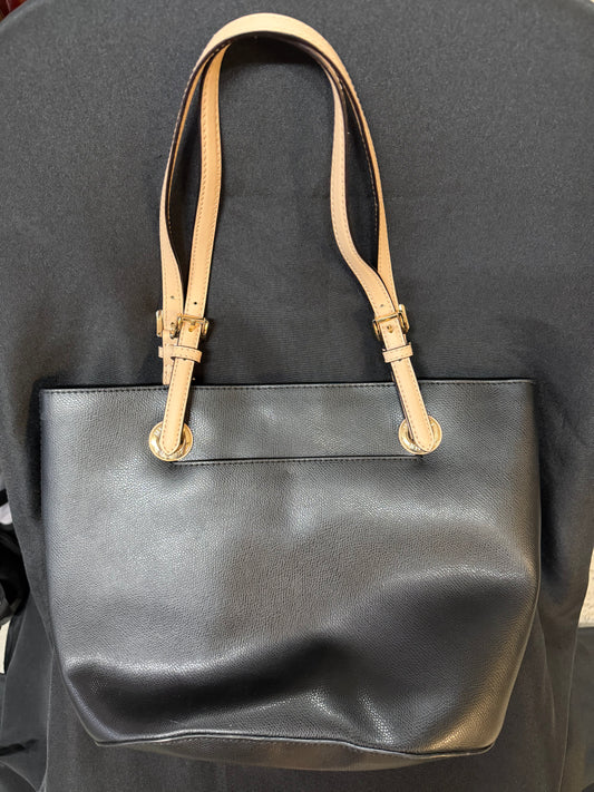 Michael Kors Jet Set Black Leather Tote Bag - Gold tone