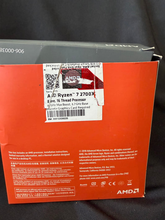 AMD Ryzen 7 2700X Processor- Used In Original Box