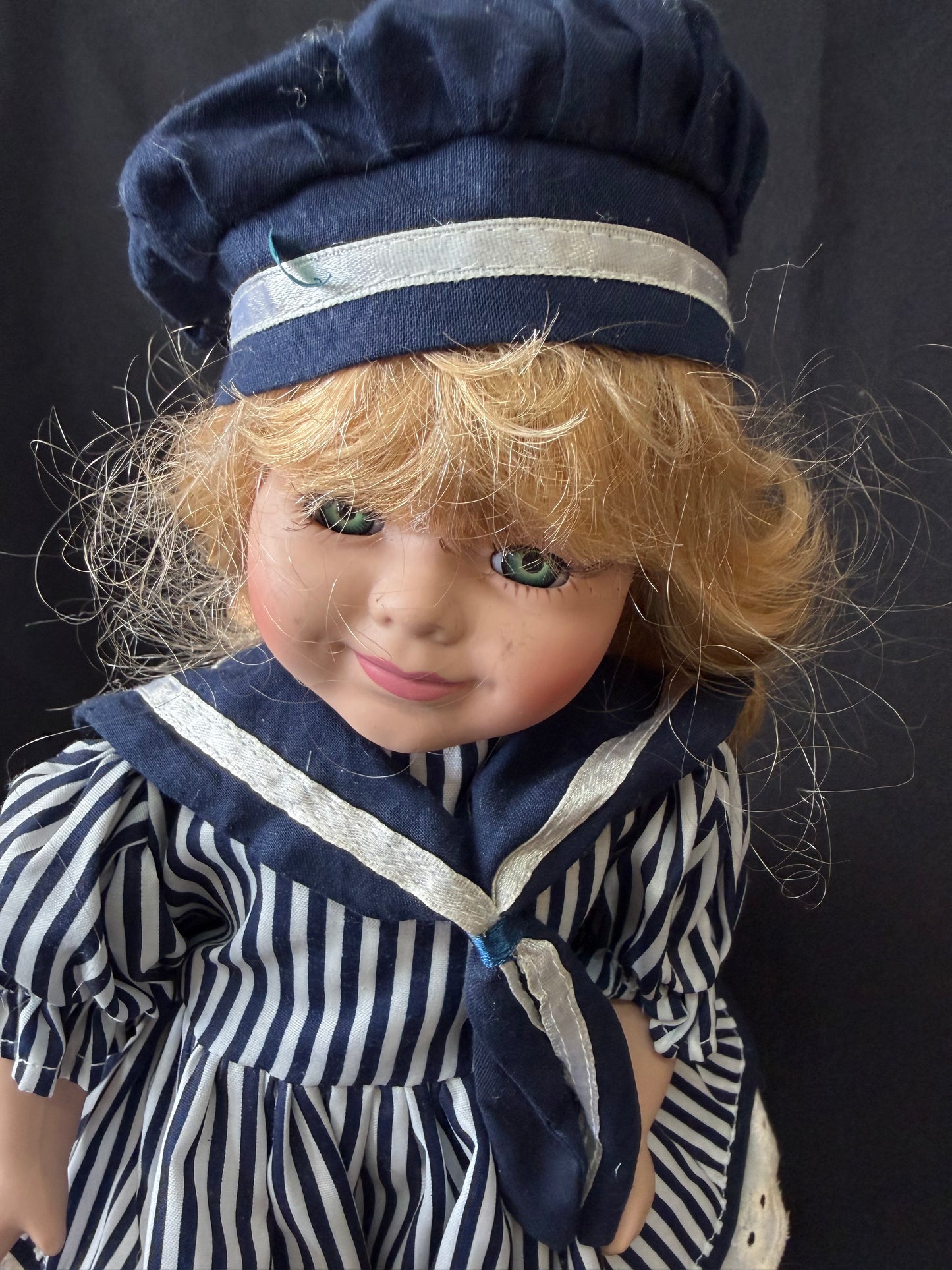 Porcelain Doll in Striped Dress with Glasses - by Alberon