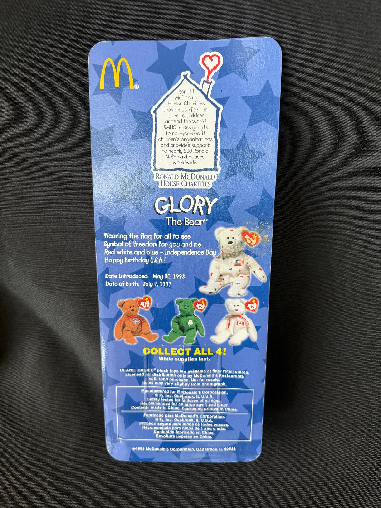 TY McDonald's Beanie Babies — Erin, Maple, Britannia & Glory Bear 1999 Complete Set of 4