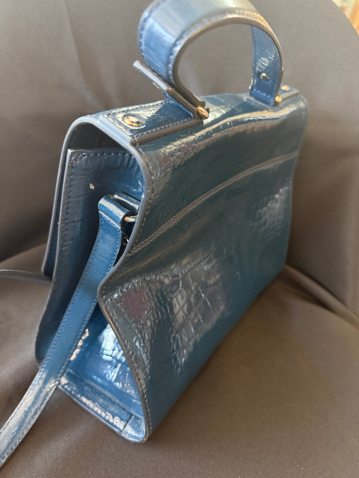 Kate Spade — Knightsbridge Blue Patent Leather Crocodile Embossed Satchel