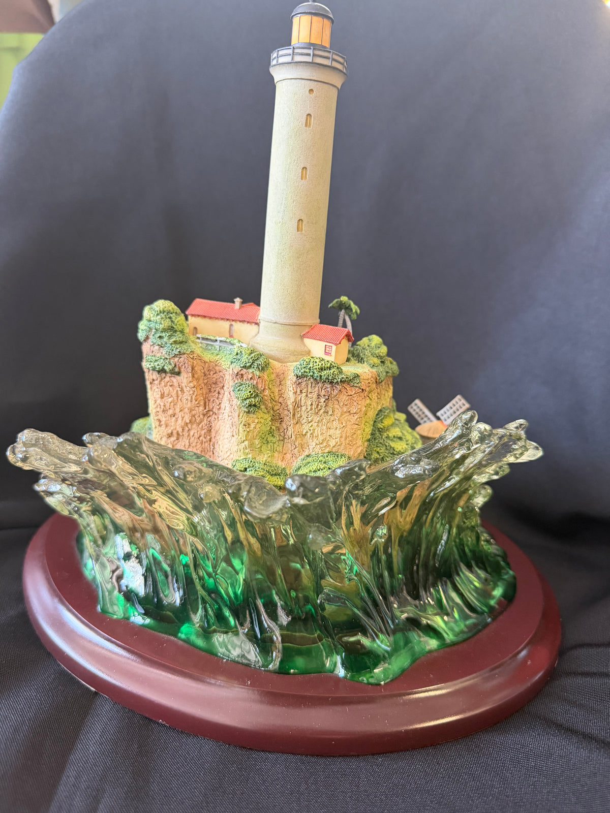 Lenox — “Light at Paradise Cove” Coastal Lighthouse Sculpture with Wood Base (2002)
