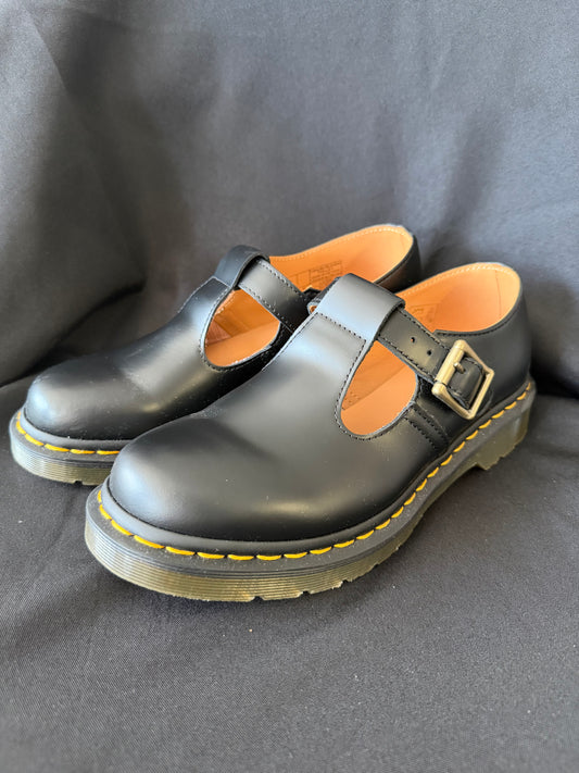 Dr. Doc Martens Polley Black Smooth Leather T-Bar Mary Jane Shoes Women's Sz 8