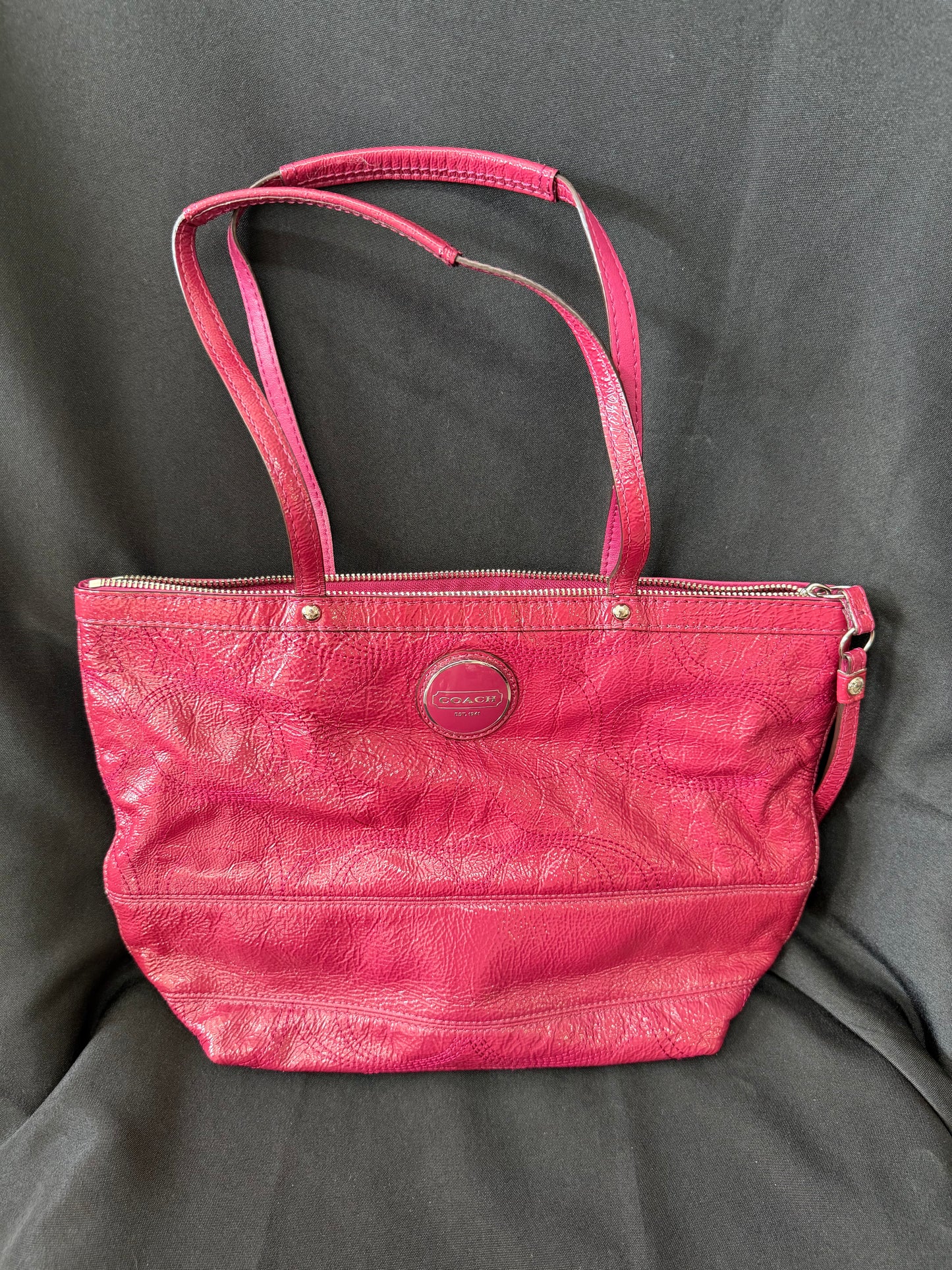 Coach Stitched Signature C Berry Pink Leather Tote Bag
