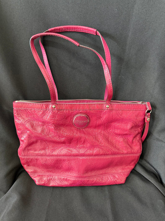 Coach Stitched Signature C Berry Pink Leather Tote Bag