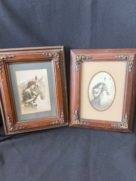 Antique Equine Art — Set of 2 Framed Postcards by Mary Lou Walbergh