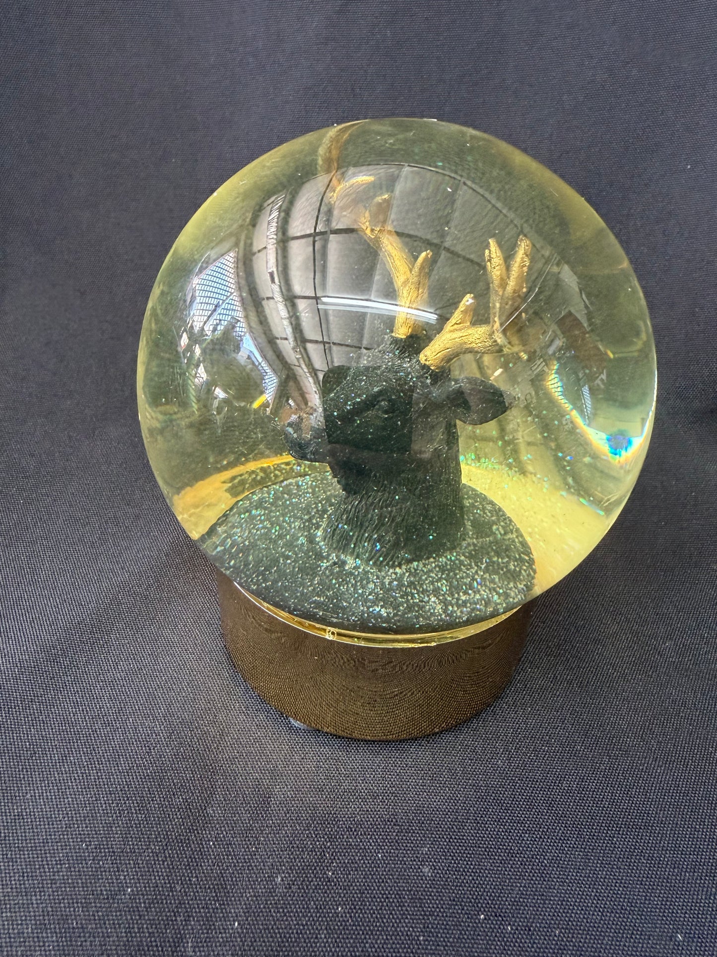 Black Stag Snow Glass Globe - Golden Antlers and Base