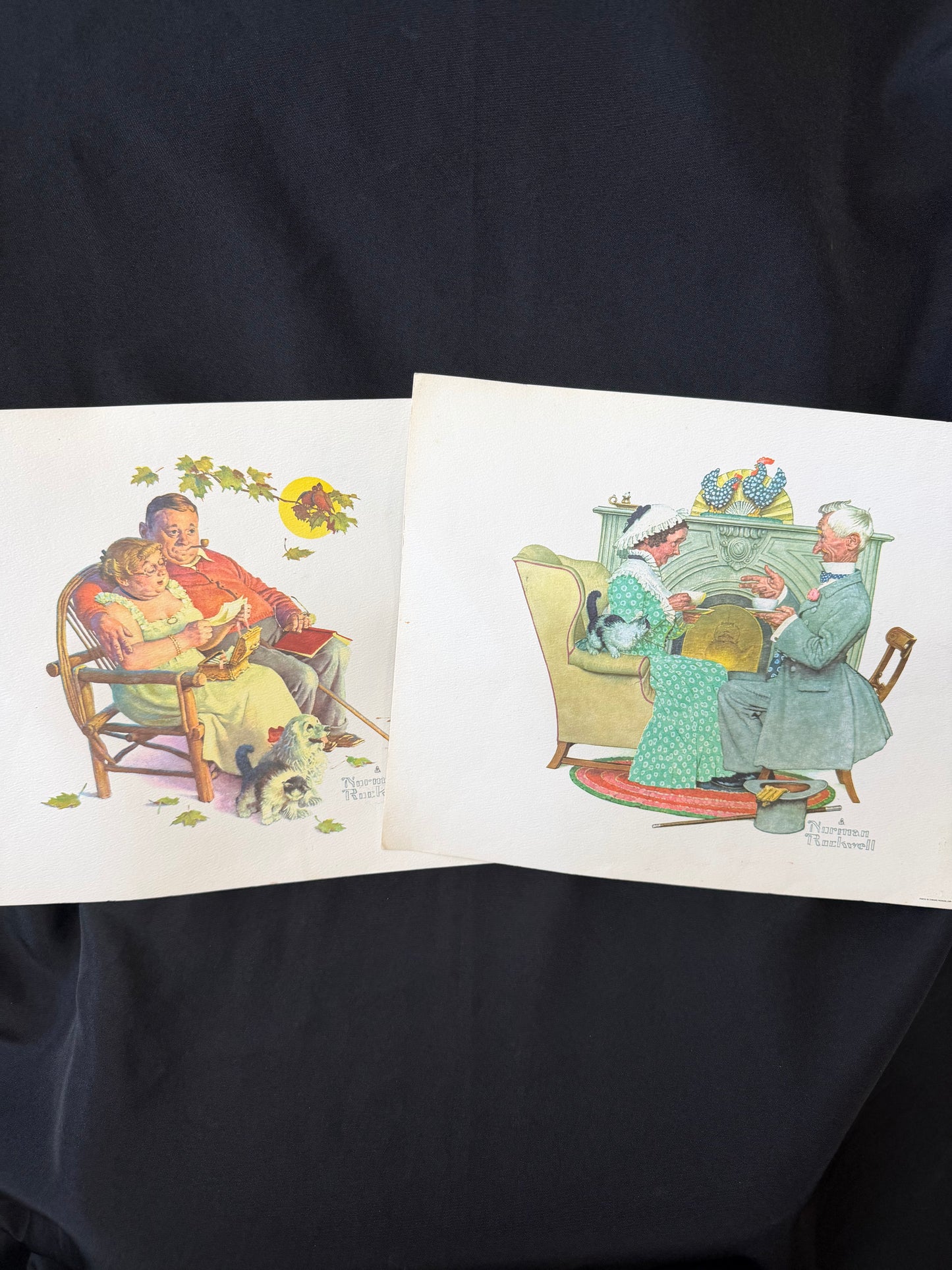 Norman Rockwell — "Fondly Do We Remember" & "Gaily Sharing Vintage Times" Art Print Set