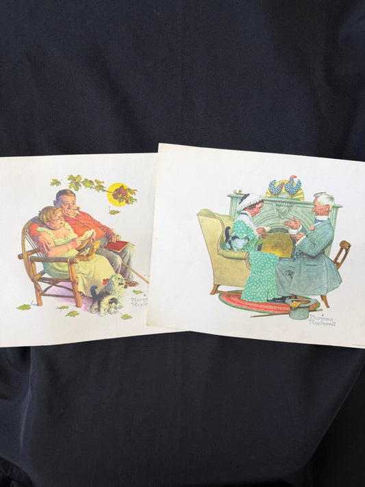 Norman Rockwell — "Fondly Do We Remember" & "Gaily Sharing Vintage Times" Art Print Set