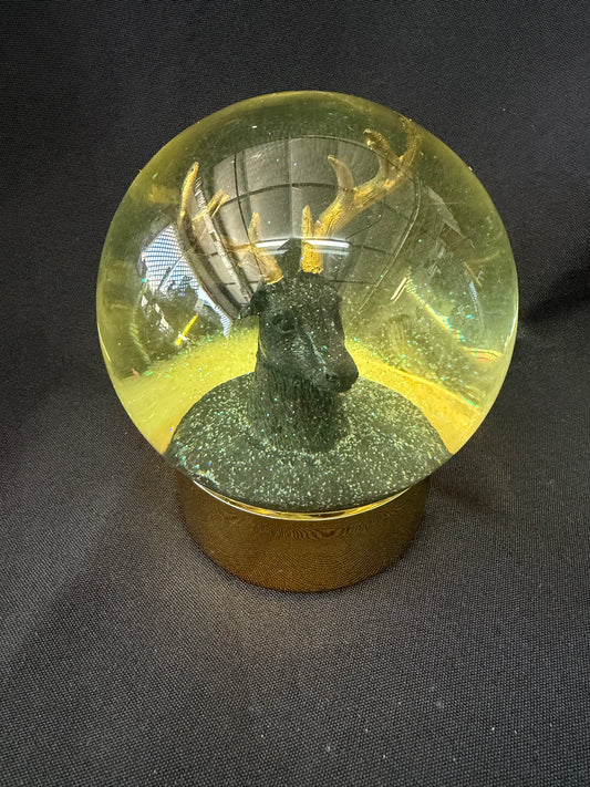 Black Stag Snow Glass Globe - Golden Antlers and Base
