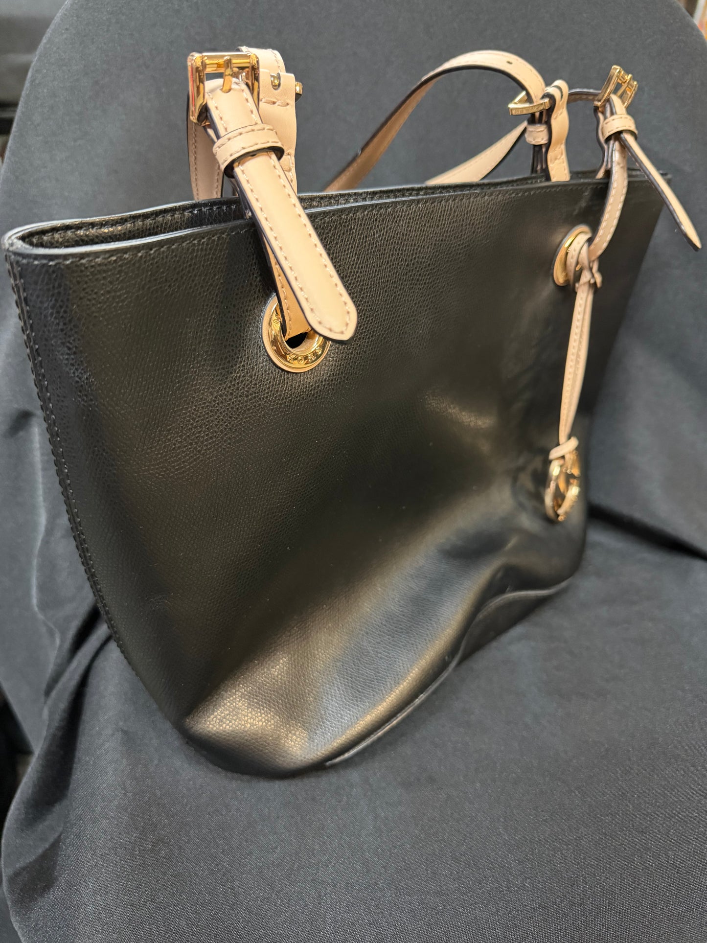 Michael Kors Jet Set Black Leather Tote Bag - Gold tone