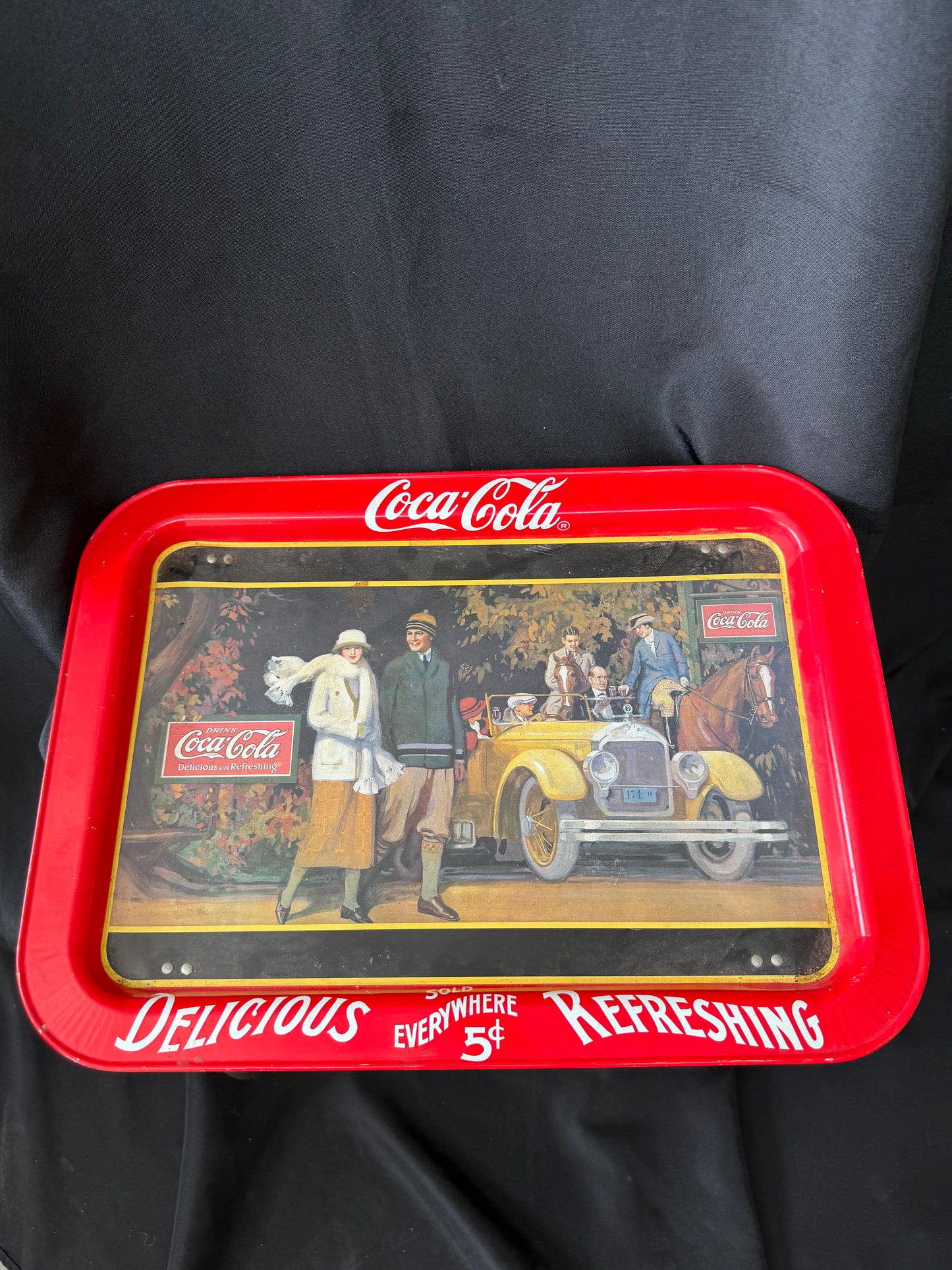 1987 Coca-Cola Metal Serving Tray — "Touring Car" Reproduction of 1924 Original