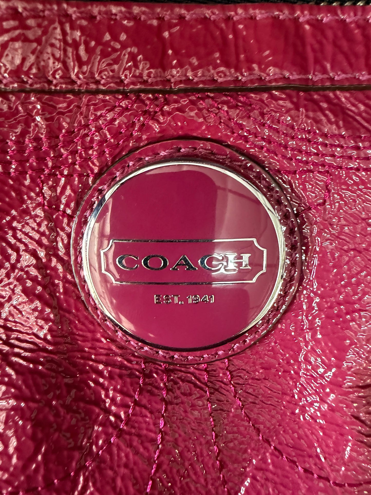 Coach Stitched Signature C Berry Pink Leather Tote Bag