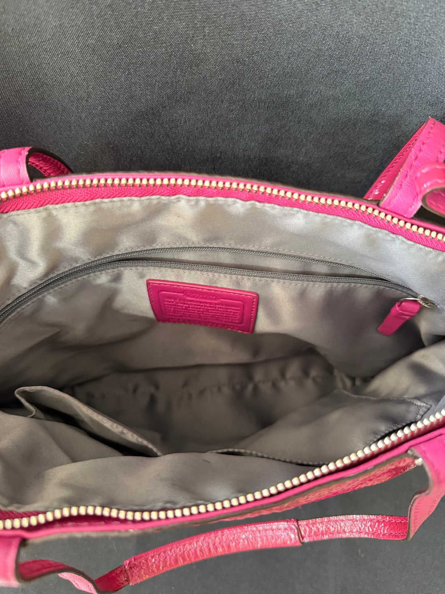 Coach Stitched Signature C Berry Pink Leather Tote Bag