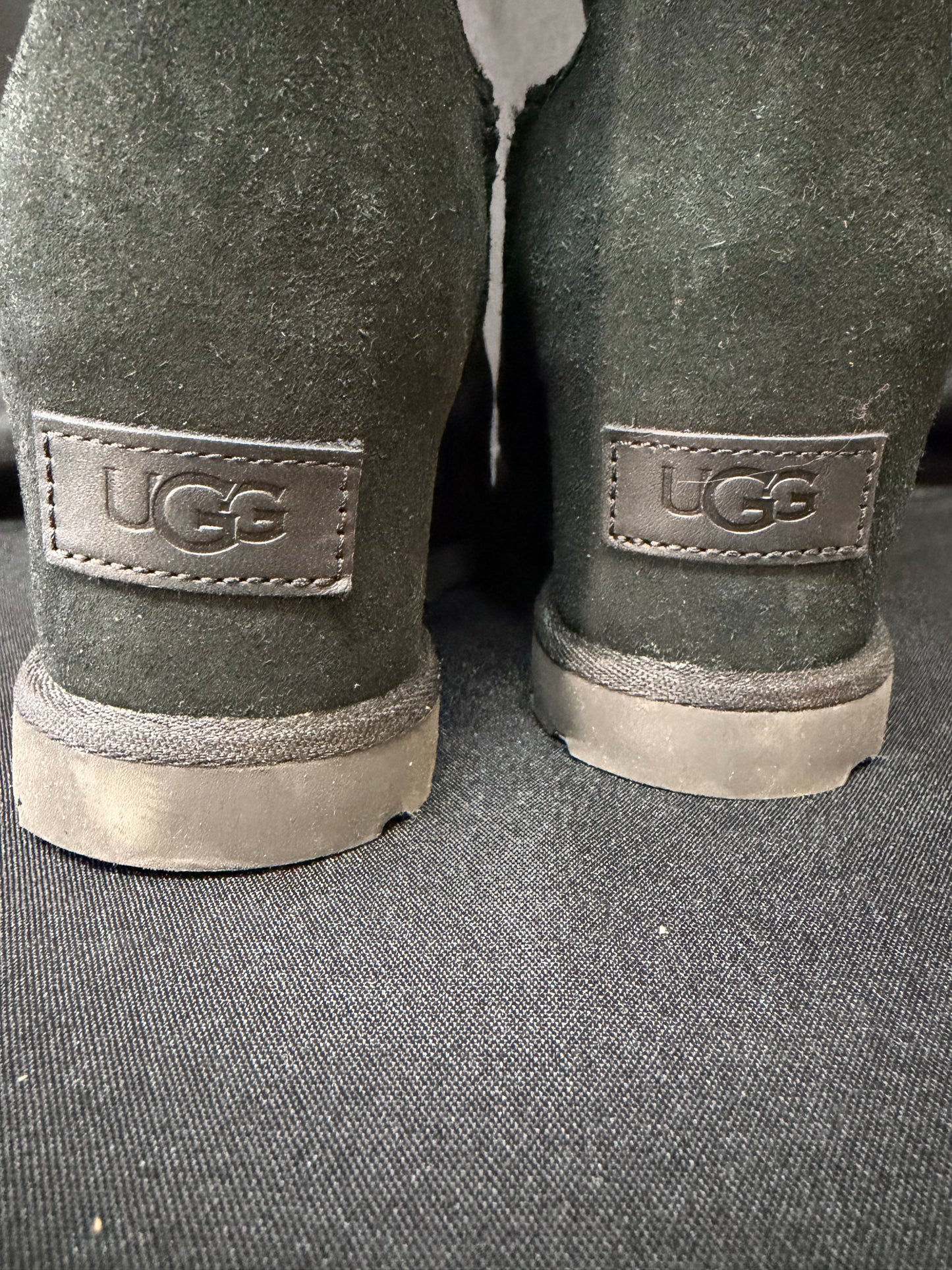 UGG Classic Femme Toggle Wedge Boot Black Suede - Size 8
