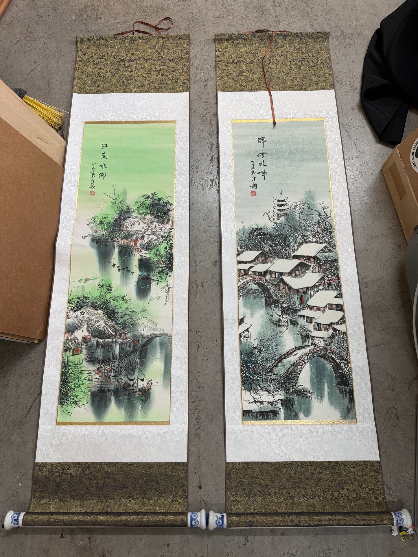 Vintage East Asian Hanging Scrolls - set of 4