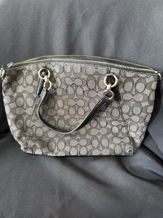 Coach Small Kelsey Satchel Handbag - Black Monogram Canvas