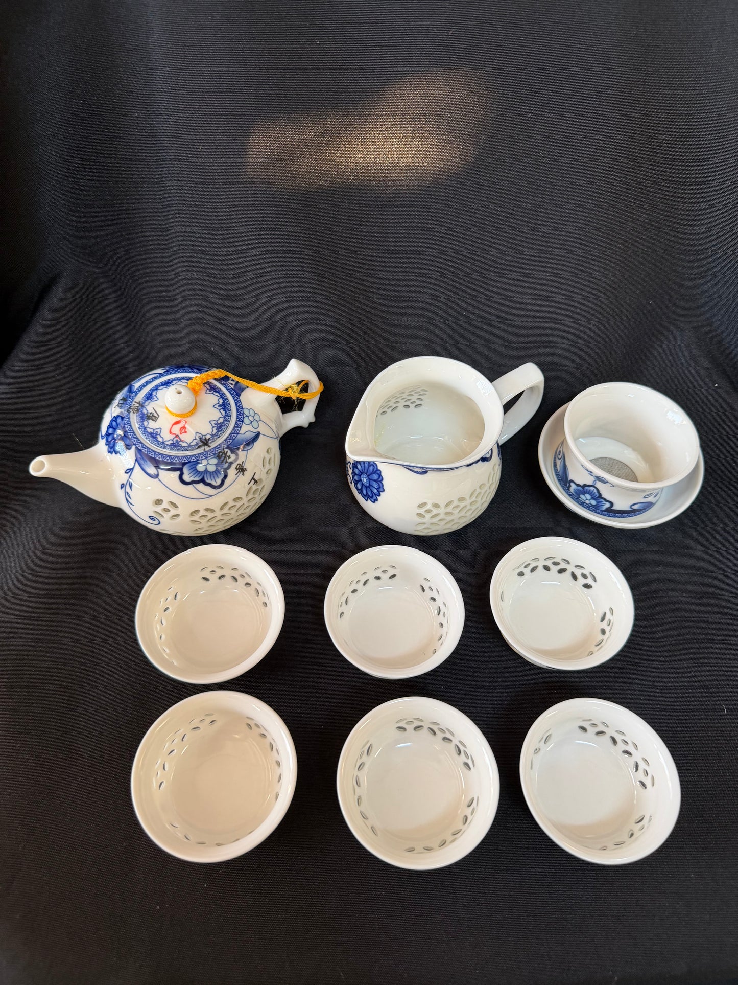 Translucent Blue & White Porcelain Teapot and Cup Fine Tea Set