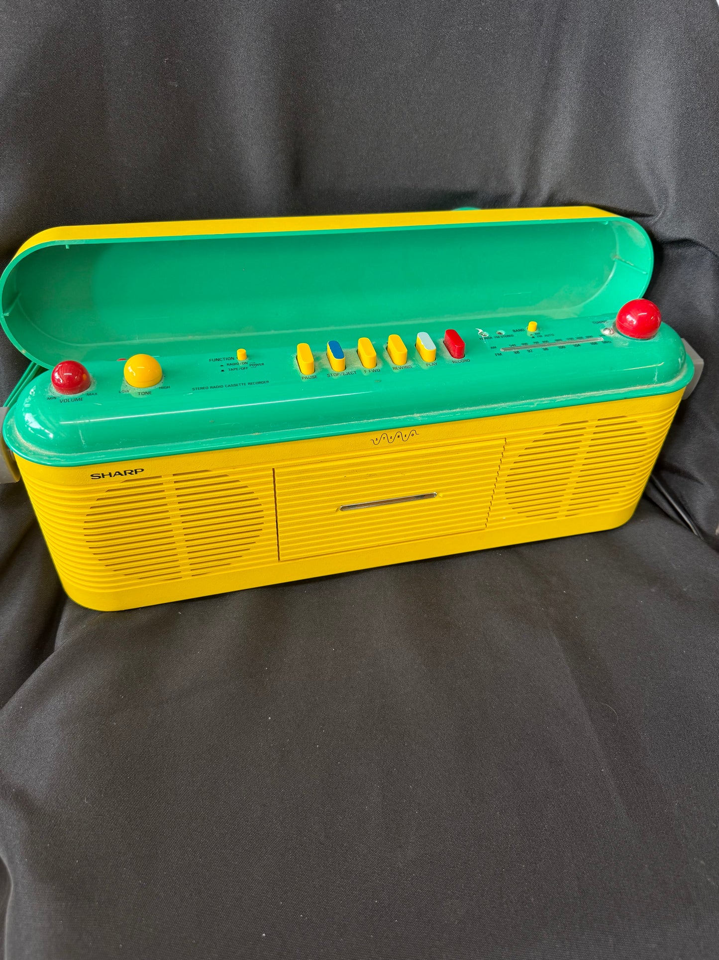 Sharp QT-V40 Stereo Radio Cassette Recorder Yellow Green AM/FM - Tested WORKS