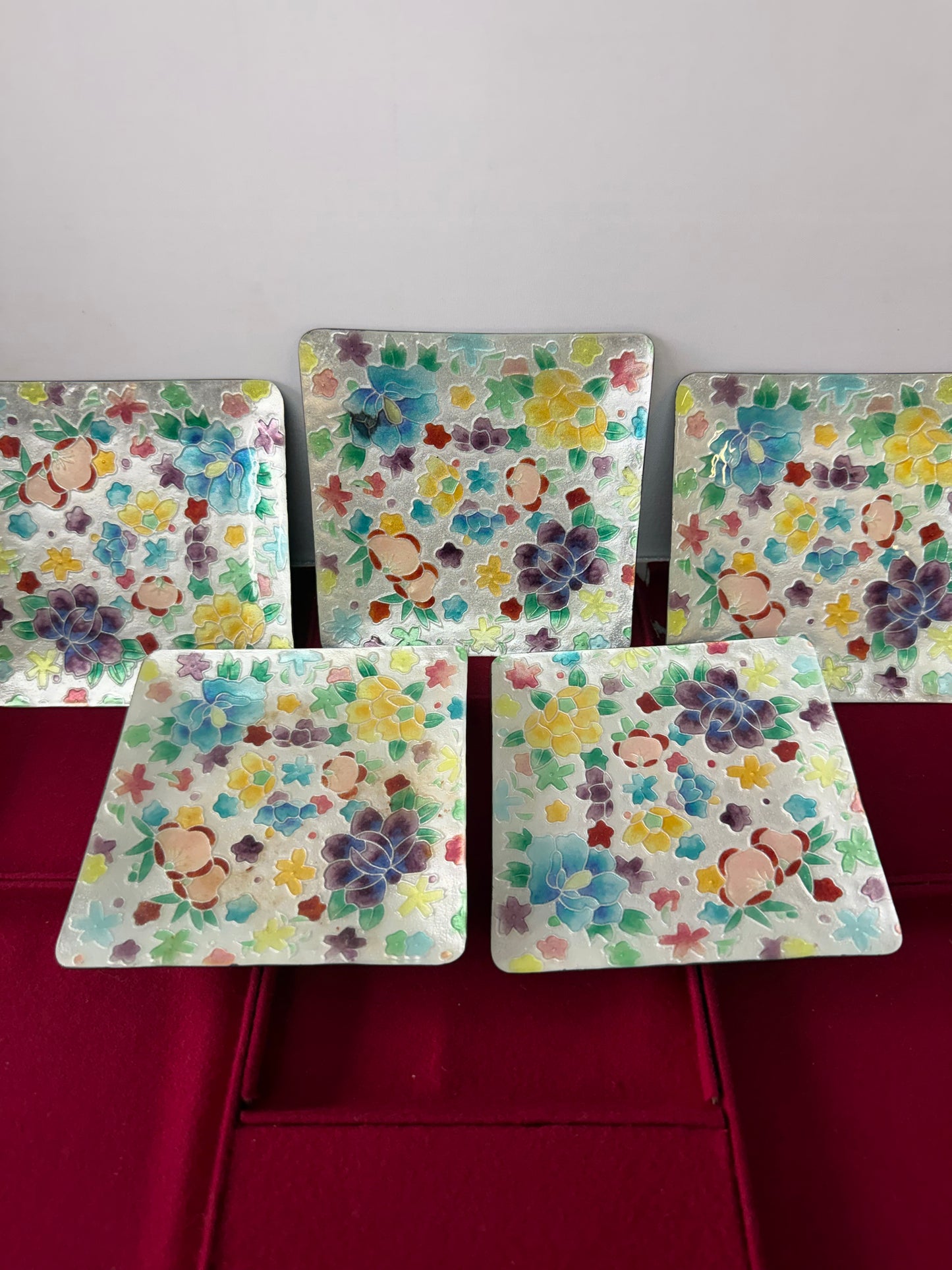 Vintage Japanese Tutanka Enamel Cloisonné Plates - set of 5