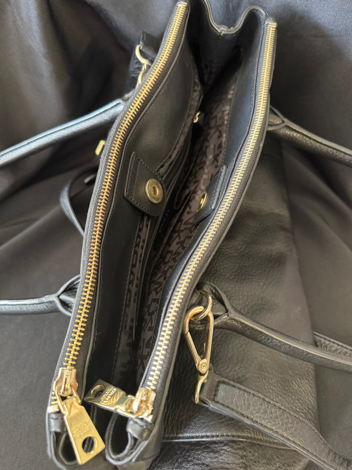 DKNY — Soft Black Leather Satchel, Double Zipper