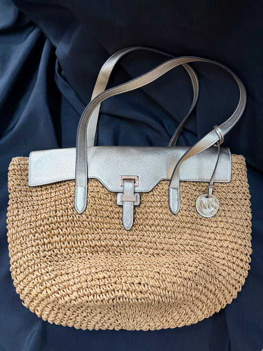 Michael Kors Naomi Large Tote — Woven Straw with Leather Straps