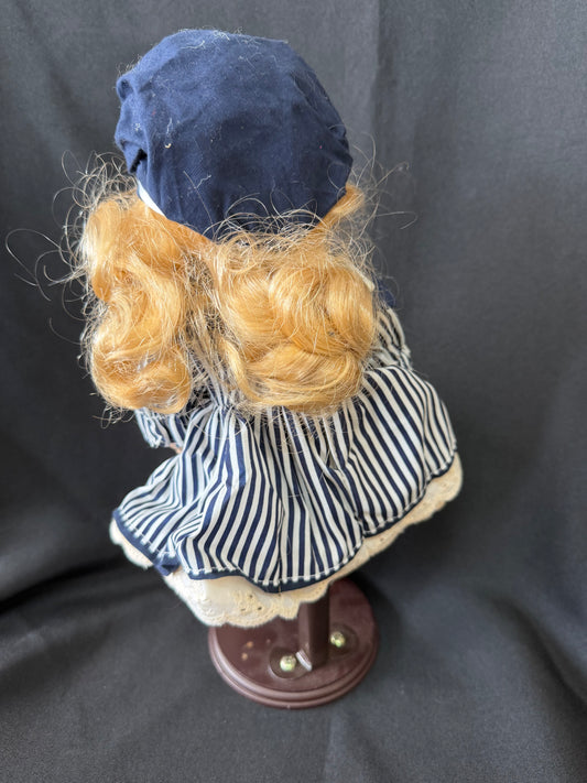 Porcelain Doll in Striped Dress with Glasses - by Alberon