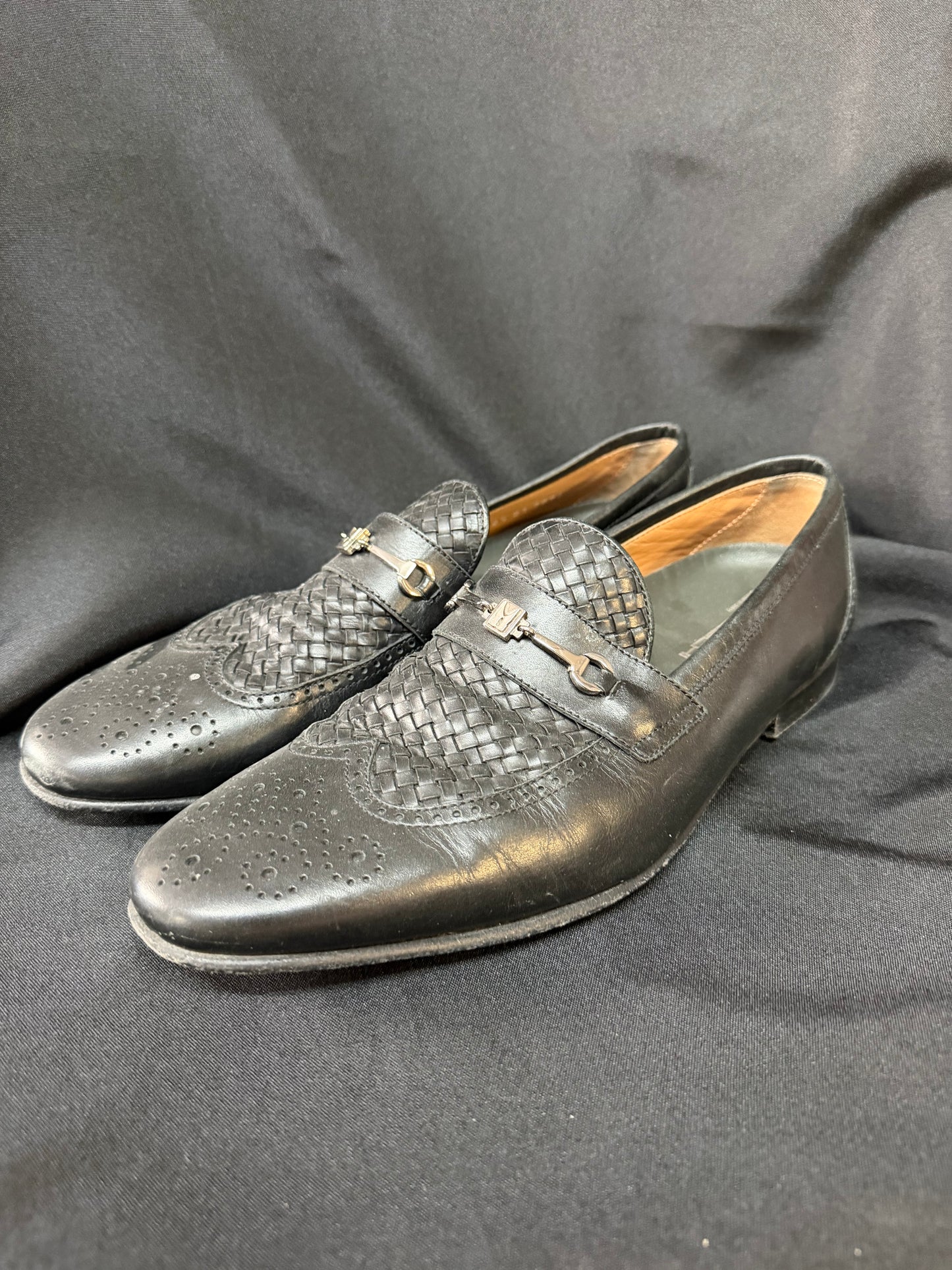 Moreschi Black Woven Leather Loafers – Made in Italy