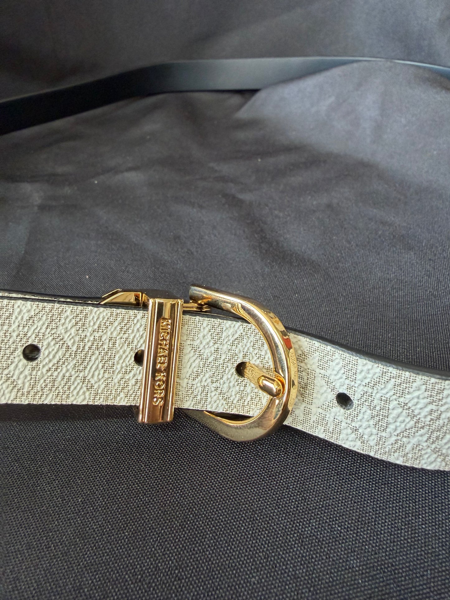 Michael Kors Women's Reversible MK Logo Belt in White & Black