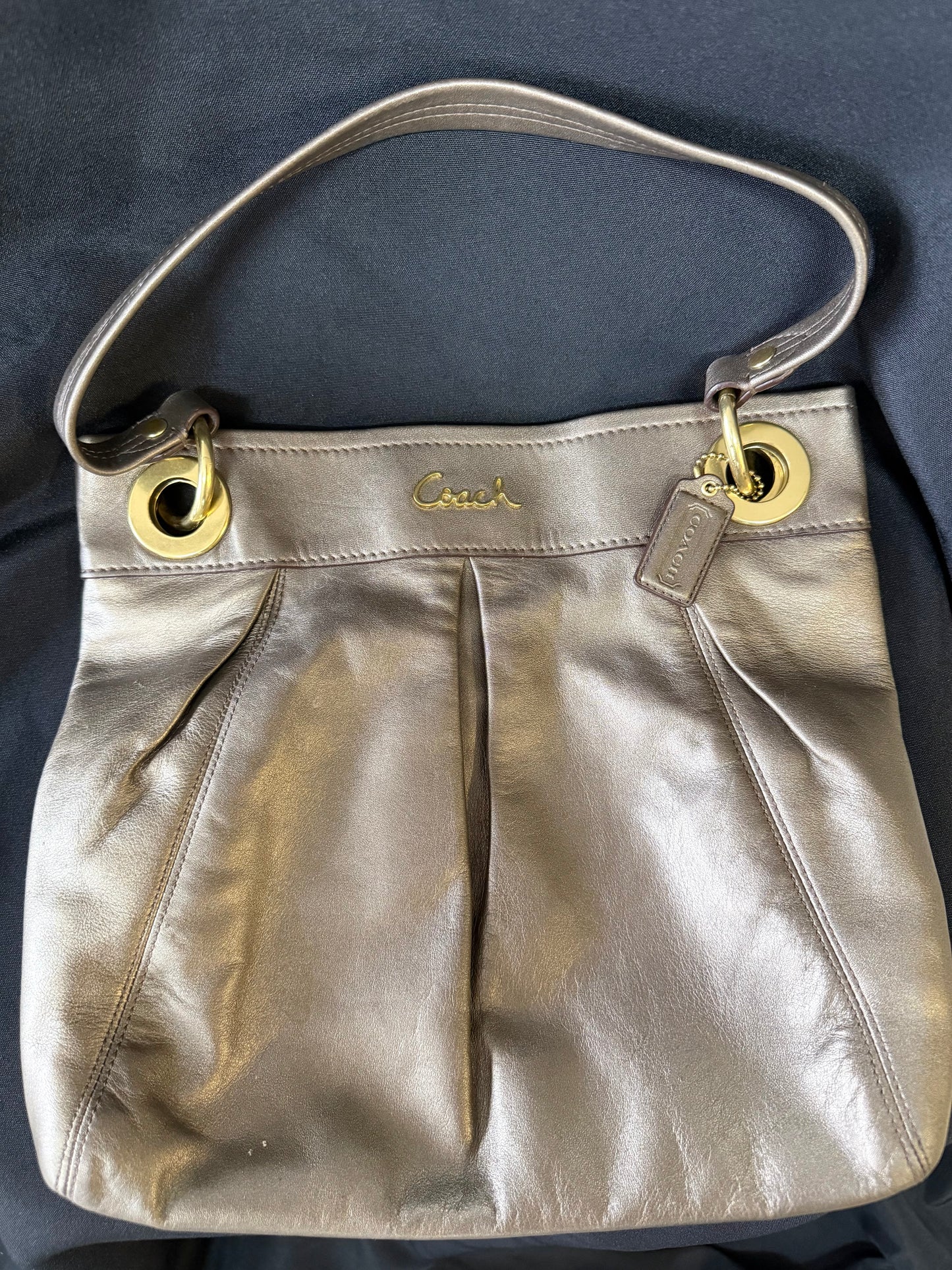 Coach Ashley Leather Hippie Shoulder Bag – Bronze Metallic (F17605)