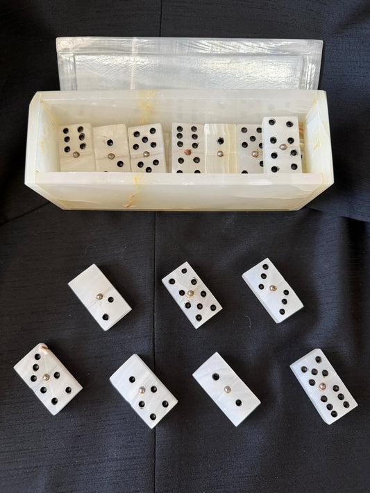 Handcrafted White Onyx Domino Set (29 Pieces)