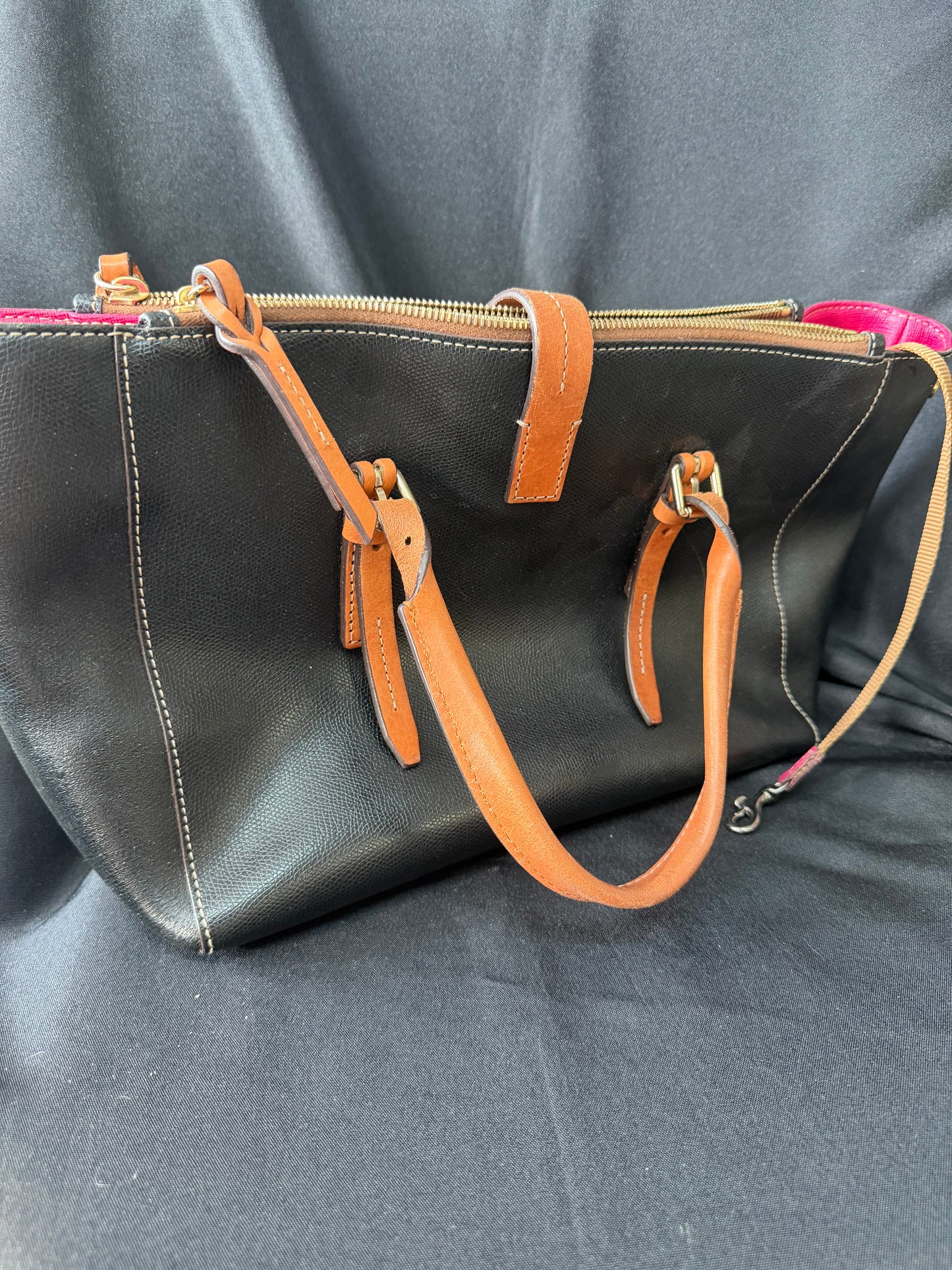 Dooney & Bourke Miller Satchel — Black Leather Double Zipper Bag
