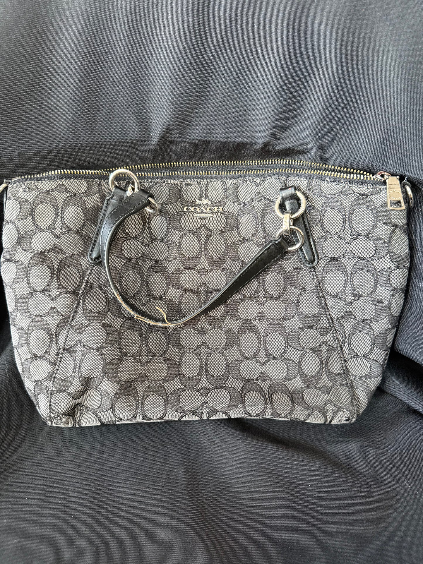 Coach Small Kelsey Satchel Handbag - Black Monogram Canvas