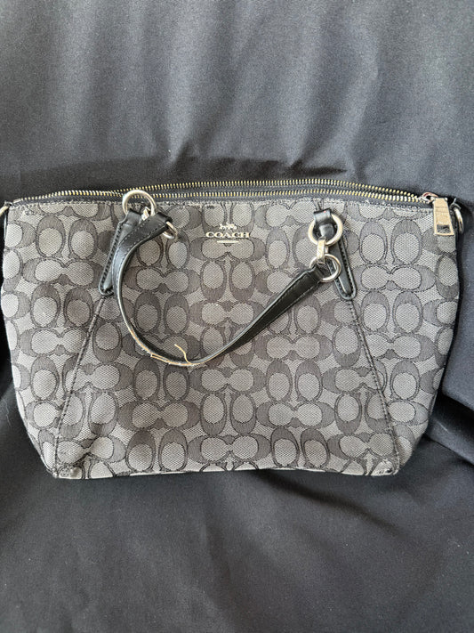 Coach Small Kelsey Satchel Handbag - Black Monogram Canvas