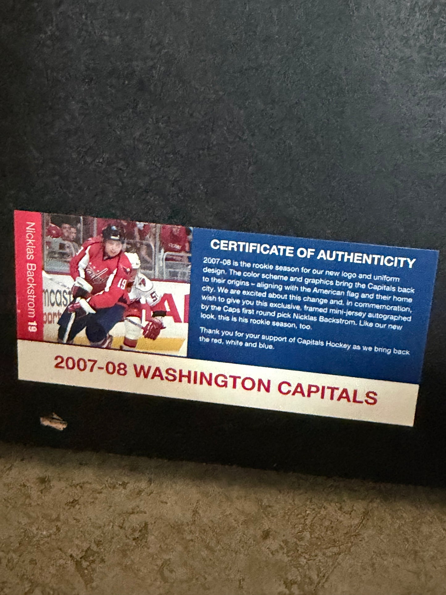Autographed Nicklas Backstrom Mini-Jersey — 2007-08 Washington Capitals, Framed