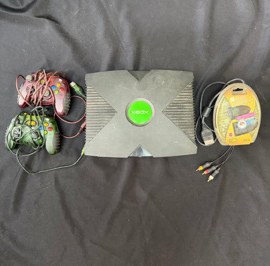 Original Xbox Console Bundle — Includes Memory Card & 2 MadCatz Controllers (Untested)
