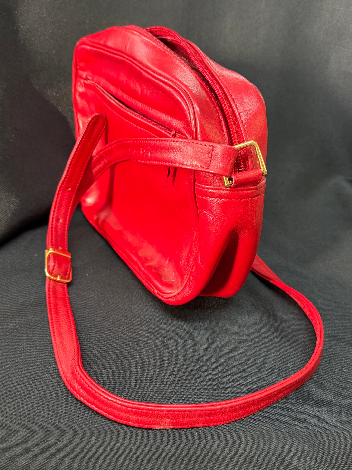 Vintage Anne Klein for Calderon Red Leather Shoulder Crossbody Purse