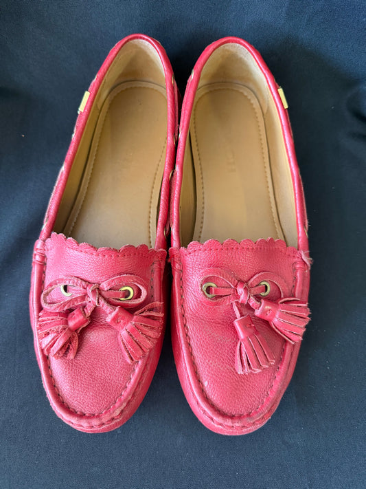 Coach Tassel Pebbled Grain Leather Loafers — Women's 9M, True Red, Q9098