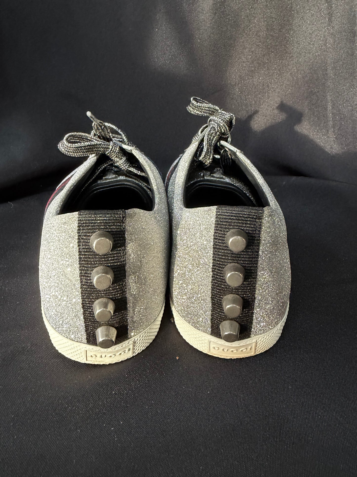 Gucci Bambi Web Silver Sparkle Low Top Sneakers 414864