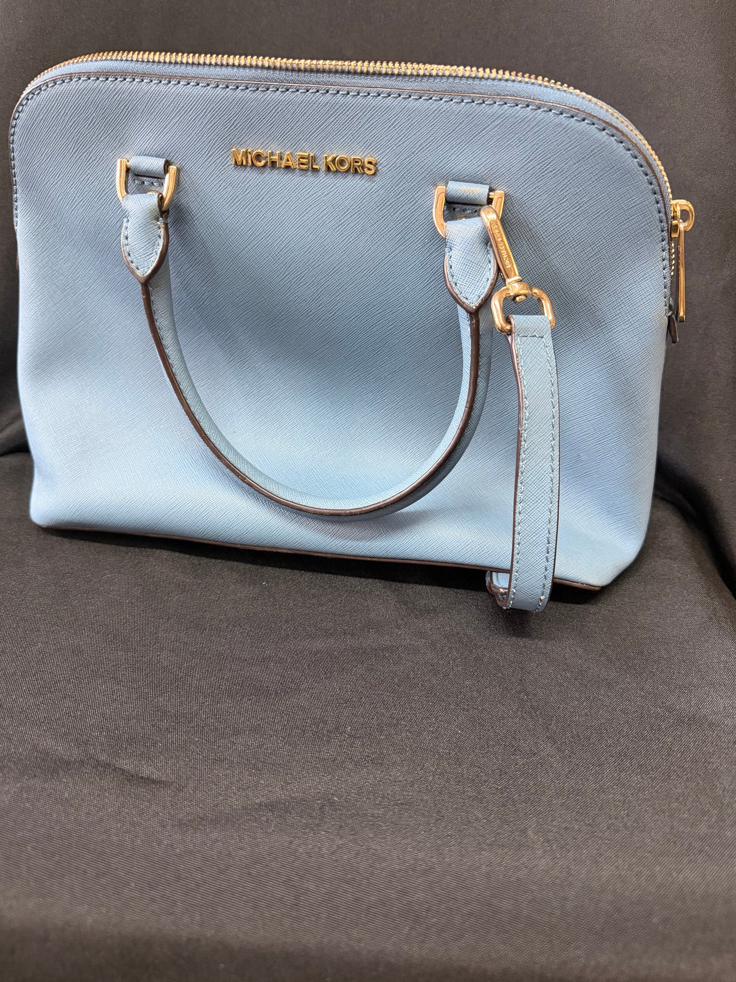 Michael Kors Cindy Large Dome Leather Satchel – Pale Blue