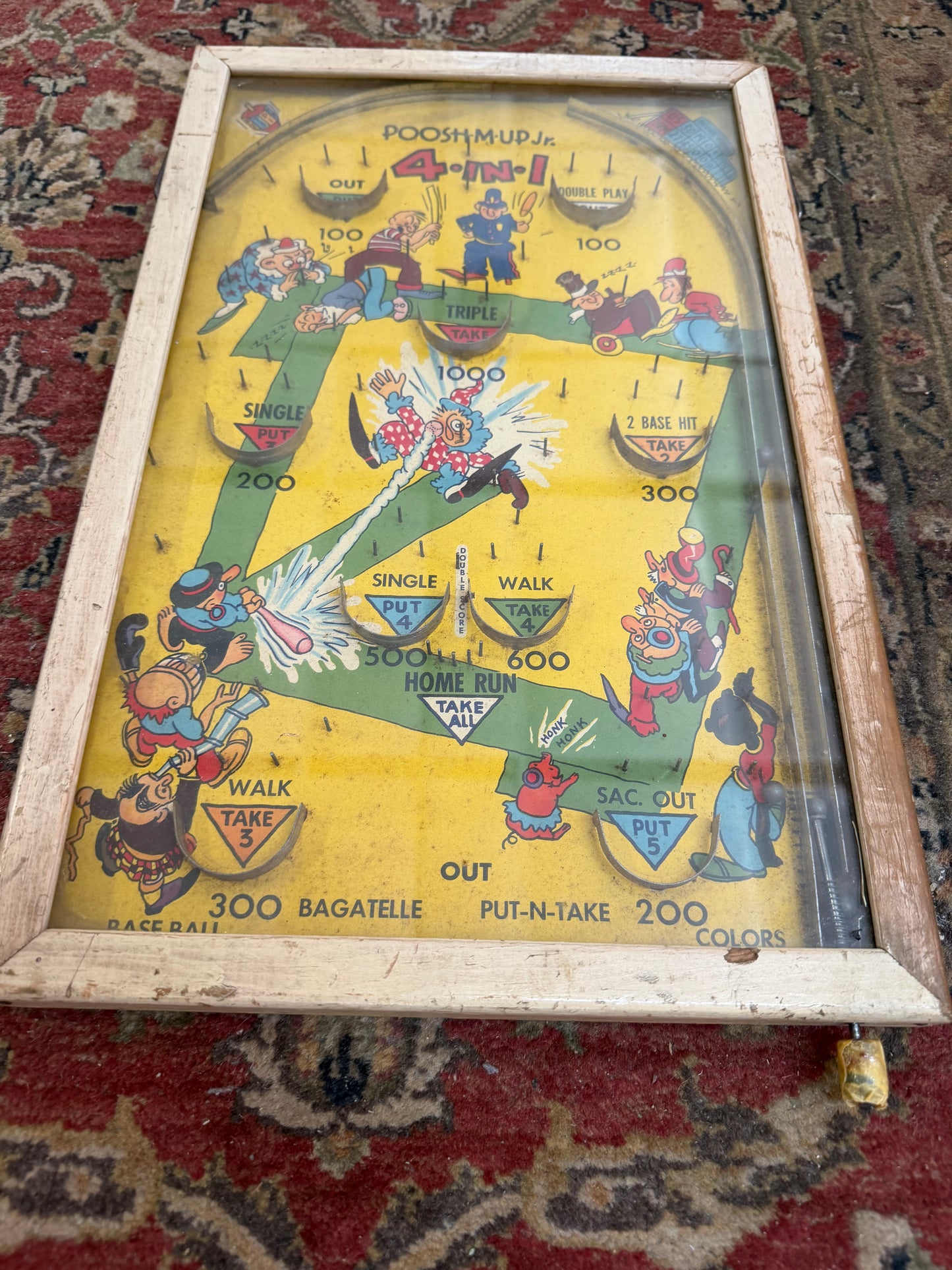 Vintage 1930s Poosh-M-Up Pinball Table Top Game (wood frame)
