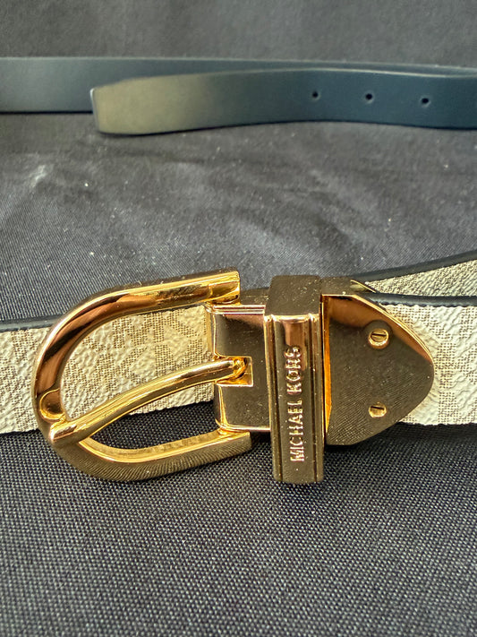 Michael Kors Women's Reversible MK Logo Belt in White & Black