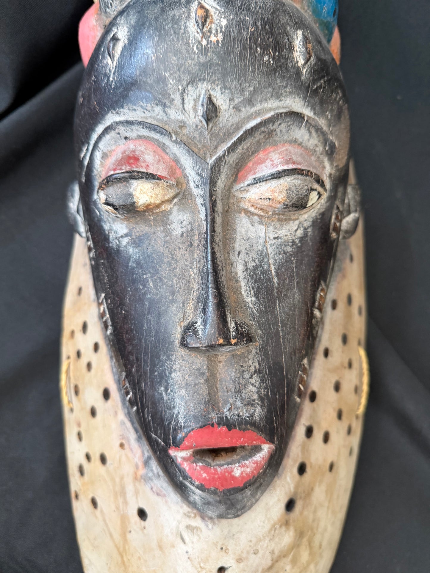 Hand Carved Wooden African Mask — Wall Hanging, 21" x 8" (Unknown Origin)