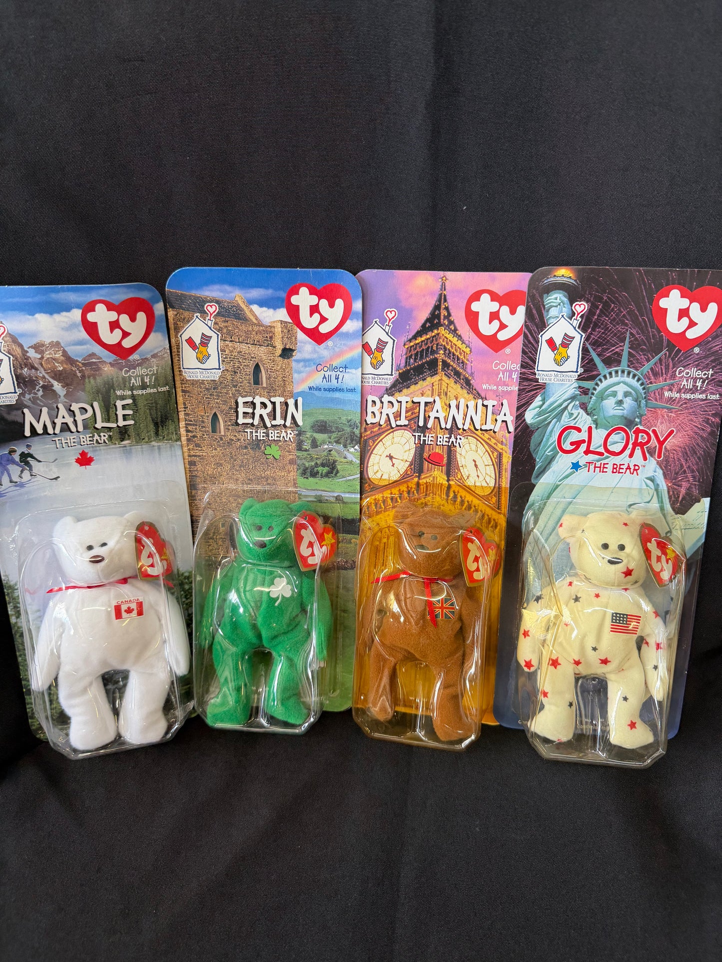 TY McDonald's Beanie Babies — Erin, Maple, Britannia & Glory Bear 1999 Complete Set of 4