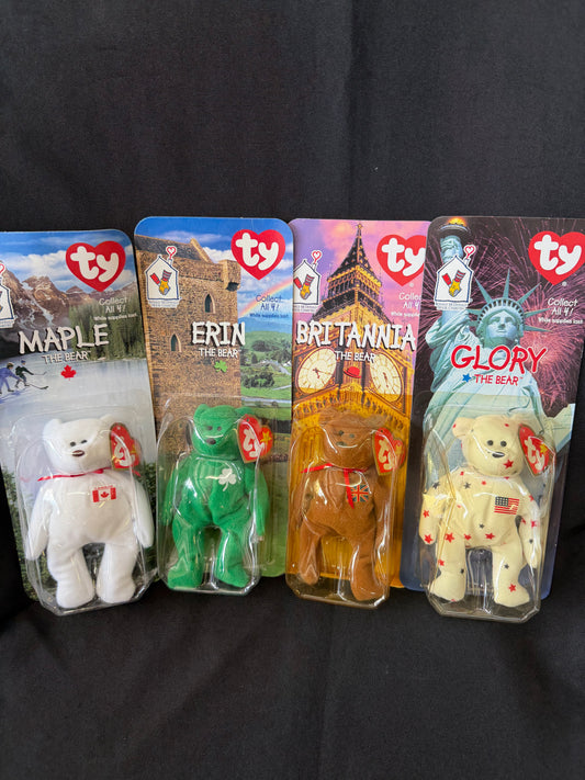 TY McDonald's Beanie Babies — Erin, Maple, Britannia & Glory Bear 1999 Complete Set of 4