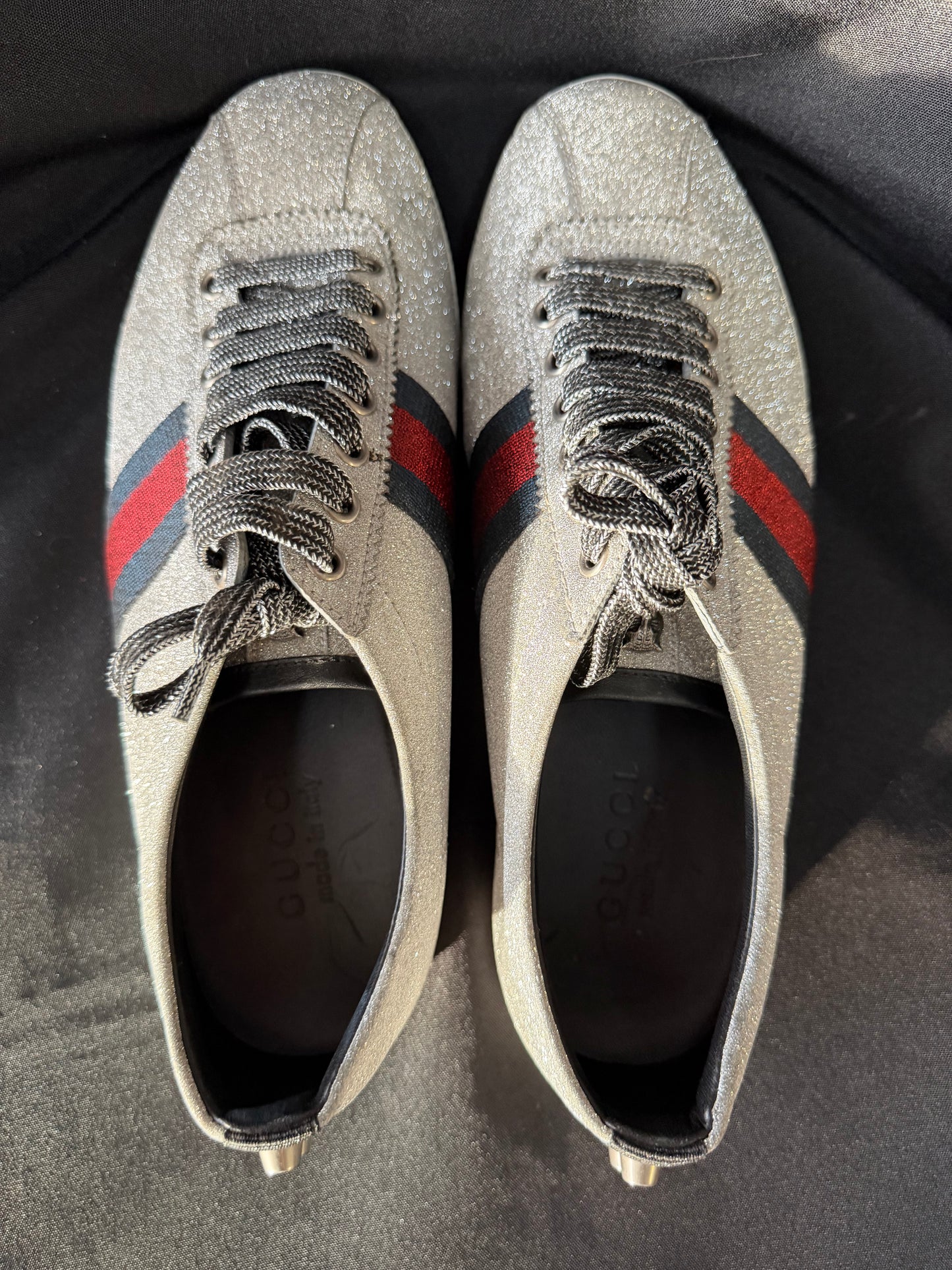 Gucci Bambi Web Silver Sparkle Low Top Sneakers 414864